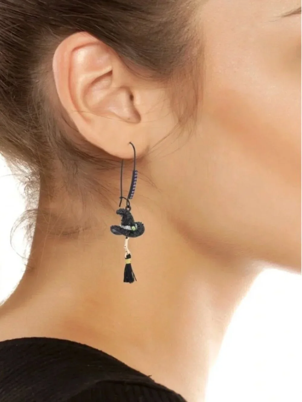 Betsey Johnson Witch Hat Broom Crystal Dangle Drop Earrings